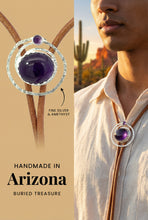 Load image into Gallery viewer, Buried Treasure Collection Amethyst fine silver and Silver Bolo Tie