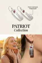 Load image into Gallery viewer, Patriot Collection. Fine Silver and Ruby earrings 2 1/8" long