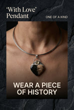 Load image into Gallery viewer, 'With Love' Petrified palmwood Gemstone Sterling Heart pendant.