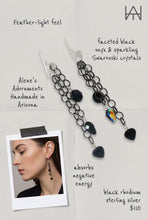 Load image into Gallery viewer, Black onyx and rhodium plated sterling silver earrings. 3" long