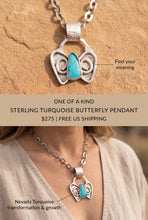 Load image into Gallery viewer, Transformation Sterling and turquoise butterfly pendant  2" tall
