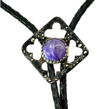 Load image into Gallery viewer, Bolo tie with charoite stone and black braided cord 