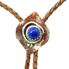 Load image into Gallery viewer, Bolo tie with lapis stone and brown leather strap 