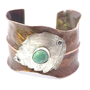 Copper, Sterling and Natural Turquoise Cuff Bracelet