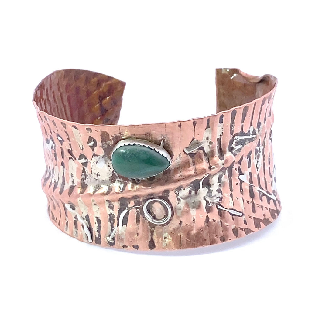 Copper, Sterling, Malachite Cuff Bracelet