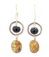 Load image into Gallery viewer, &#39;Desert Sands&#39; Collection. Picture Jasper and onyx Sterling Earrings. 1 3/4&quot; long