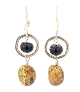 'Desert Sands' Collection. Picture Jasper and onyx Sterling Earrings. 1 3/4" long