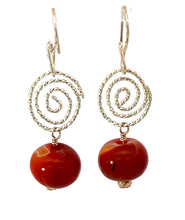 Load image into Gallery viewer, &#39;South Seas Treasure&#39; Sacred Spiral Carnelian earrings 1 5/8&quot; long