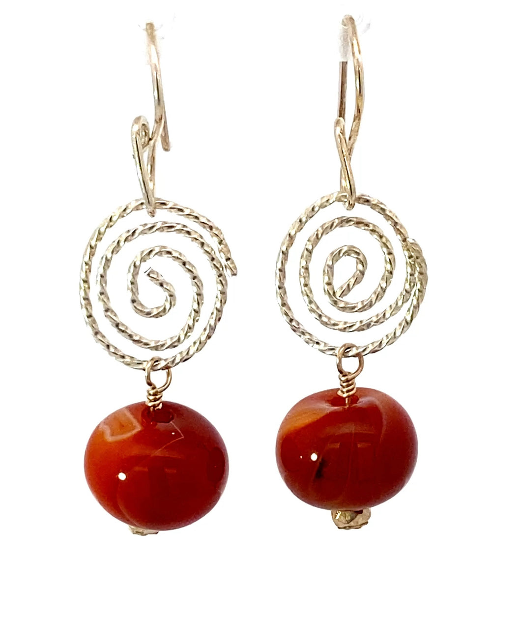 'South Seas Treasure' Sacred Spiral Carnelian earrings 1 5/8