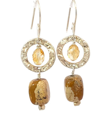 'Desert Sands' Collection. Picture Jasper and citrine Sterling Earrings. 2 1/4