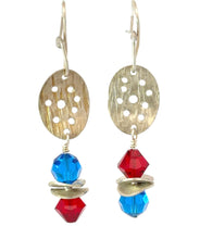 Load image into Gallery viewer, sterling Patriot earrings with blue and red crystals 