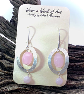 Rose Quartz sterling Silver Earrings 2" long