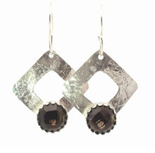 Load image into Gallery viewer, Diamond-shaped earrings with dark gemstones on a white background