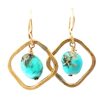 Load image into Gallery viewer, Gold earrings with turquoise stones on a white background