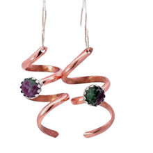 Load image into Gallery viewer, Copper spiral earrings with ruby zoisite gemstones 