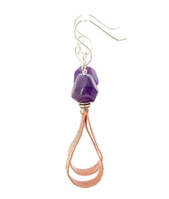 Load image into Gallery viewer, Buried Treasure Copper and Sterling Amethyst Earrings. 2 3/4&quot; long