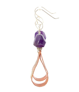 Buried Treasure Copper and Sterling Amethyst Earrings. 2 3/4" long