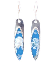 Load image into Gallery viewer, Cloud Dreams. Plume agate doublet gem earrings in fine silver. 2 3/8&quot; long