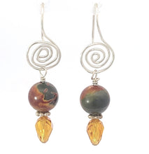 Load image into Gallery viewer, Enchanted Woodland Red Creek Jasper Spiral Earrings 1 3/4&quot; long