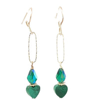 Load image into Gallery viewer, Malachite and Swarovski crystal Sterling earrings 2&quot; long