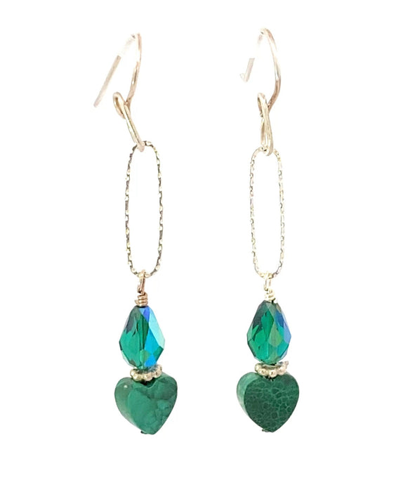 Malachite and Swarovski crystal Sterling earrings 2