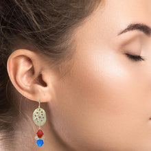 Load image into Gallery viewer, Close-up of a woman wearing red and blue crystal earrings 