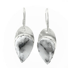 Load image into Gallery viewer, Pair of silver earrings with marbled design on a white background