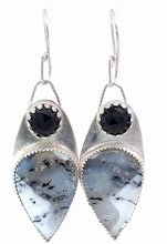 Load image into Gallery viewer, Fine Silver earrings with onyx and dendritic opal gemstones 