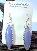 Load image into Gallery viewer, Pair of purple earrings on a jewelry card with 'Wear a Work of Art' text.
