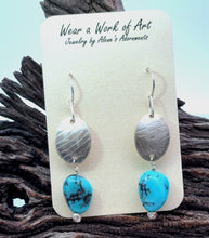 Load image into Gallery viewer, Jewelry card with silver and turquoise earrings on a wooden background