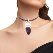 Load image into Gallery viewer, South Seas Treasure &#39;Slice of Moonlight&#39; Moonstone and Grape Agate pendant 3&quot; tall