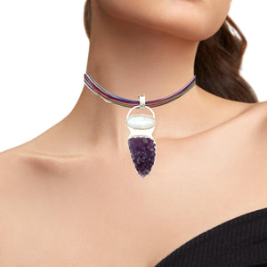 South Seas Treasure 'Slice of Moonlight' Moonstone and Grape Agate pendant 3" tall