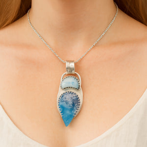 Cloud Dreams Plume Agate and Moonstone Pendant 2 " tall