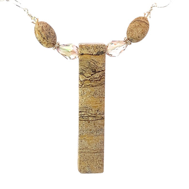 Handmade Picture Jasper pendant with Swarovski crystals on a sterling silver chain, 3