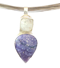 Load image into Gallery viewer, South Seas Treasure Moonstone and Grape Agate pendant 2 1/2&quot; tall