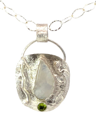'Slice of Moonlight' Moonstone and Peridot Sterling pendant