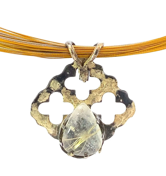 Golden Steel Rutilated Quartz Pendant. 1 3/4