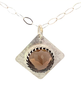 Smoky Quartz Fine Silver pendant. 1  1/4" tall