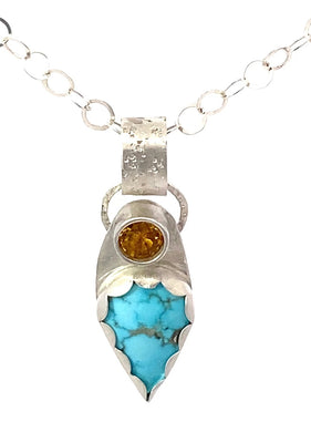 Handmade natural turquoise and citrine pendant, 1 1/4
