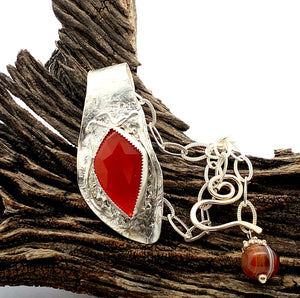 'South Seas Treasure' Faceted Carnelian Pendant 2 3/8" tall