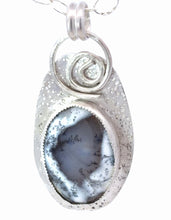 Load image into Gallery viewer, Dendritic opal pendant with a spiral design on a white background