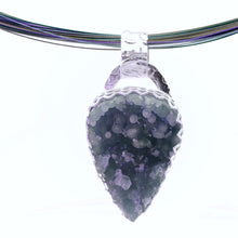 Load image into Gallery viewer, Necklace with a teardrop-shaped pendant featuring purple and gray colors on a white background