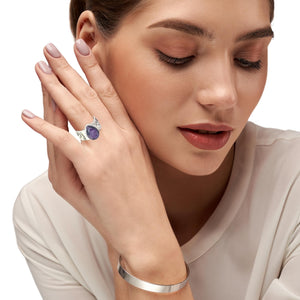 Sterling & charoite gemstone ring. Size 5 to 5 1/2