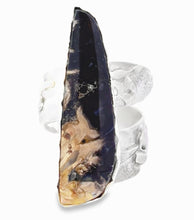 Load image into Gallery viewer, Ring with a large, petrified  palmwood gem on a white background