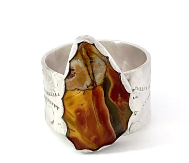 'Enchanted Woodland' Red Creek Jasper and Sterling Silver Ring. Size 9