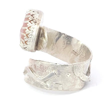 Load image into Gallery viewer, Rose quartz sterling silver ring from the Dare to Dream collection, handmade, size 9, featuring a faceted gem.