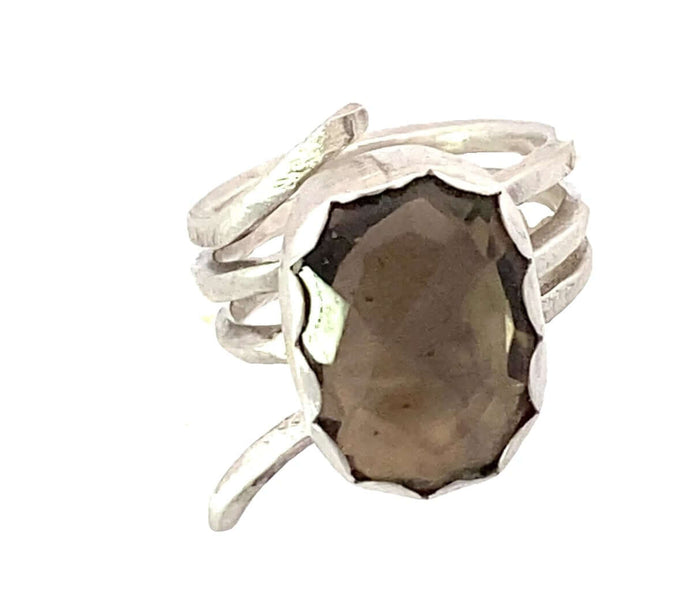 Smoky Quartz Sterling Silver Sacred Spiral Ring.  size 6
