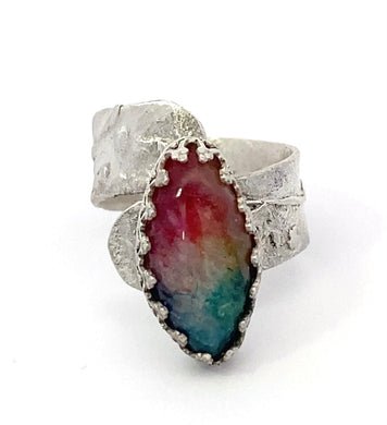 'Memories of Childhood' Solar Quartz Sterling silver Ring. size 8 adjustable 1/2 size