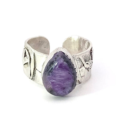 Sterling & charoite gemstone ring. Size 5 to 5 1/2