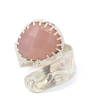 Rose quartz sterling silver ring from Dare to Dream collection, showcasing a faceted pink gem, size 9, handmade in Arizona.
